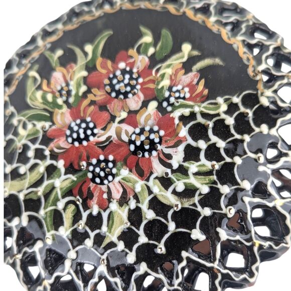 Vintage Handpainted Clay Christmas Ornament: Red Floral Decor - Picture 3 of 5